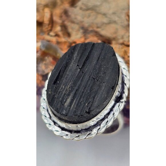 925 Sterling Silver Plt Black Tourmaline Size 8 Bezel Setting Fine Jewelry - Picture 6 of 8